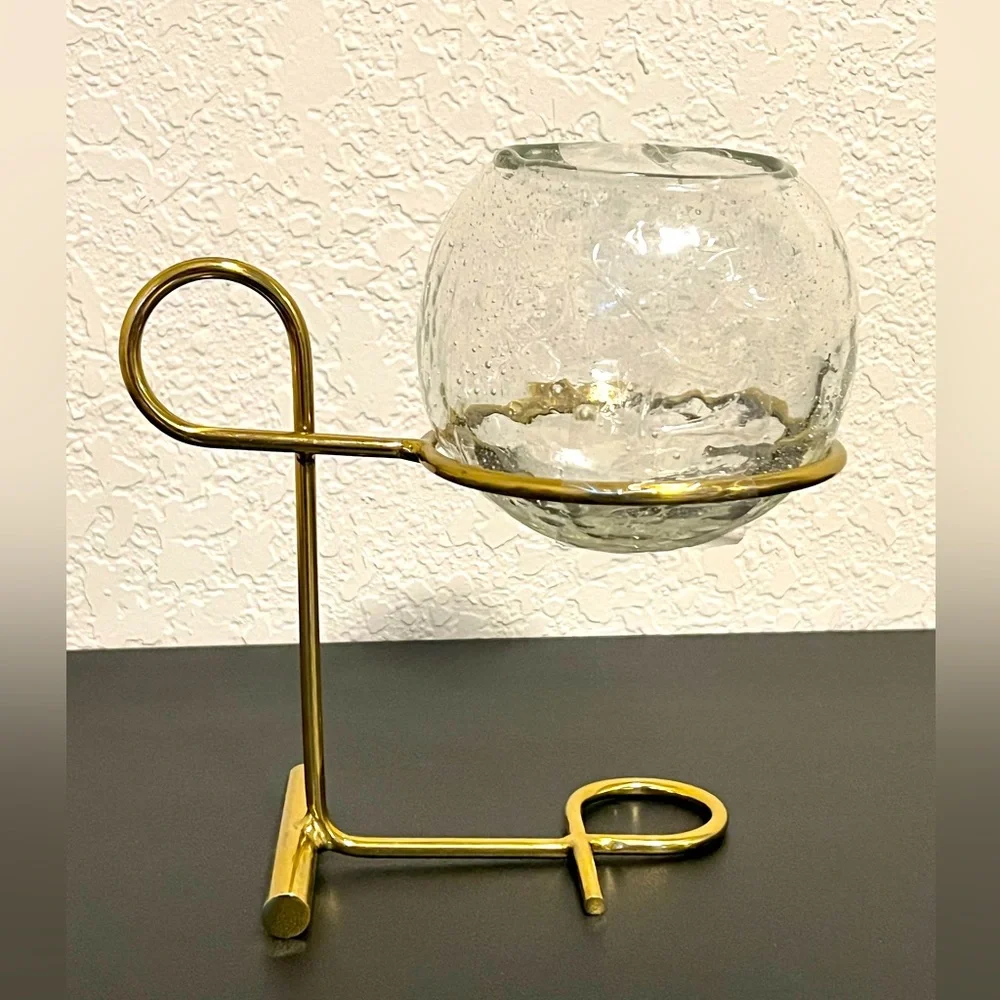 West Elm Brass And Glass Candleholder Centerpiece. Set Of 2